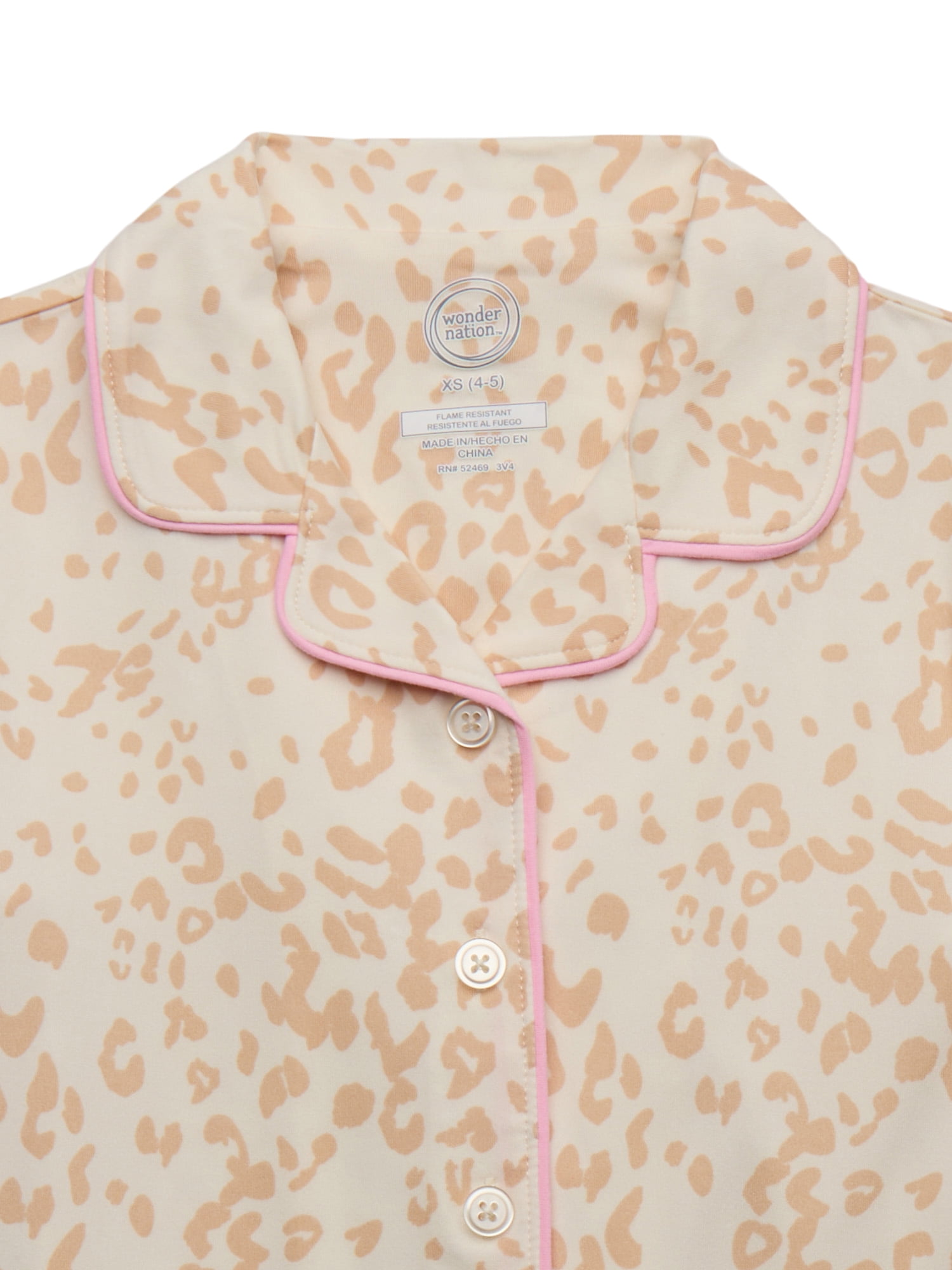 Wonder Nation Girls Button Front Sleep Coat Set Pajama with Eyemask, 3-Piece, Sizes 4-18 & Plus