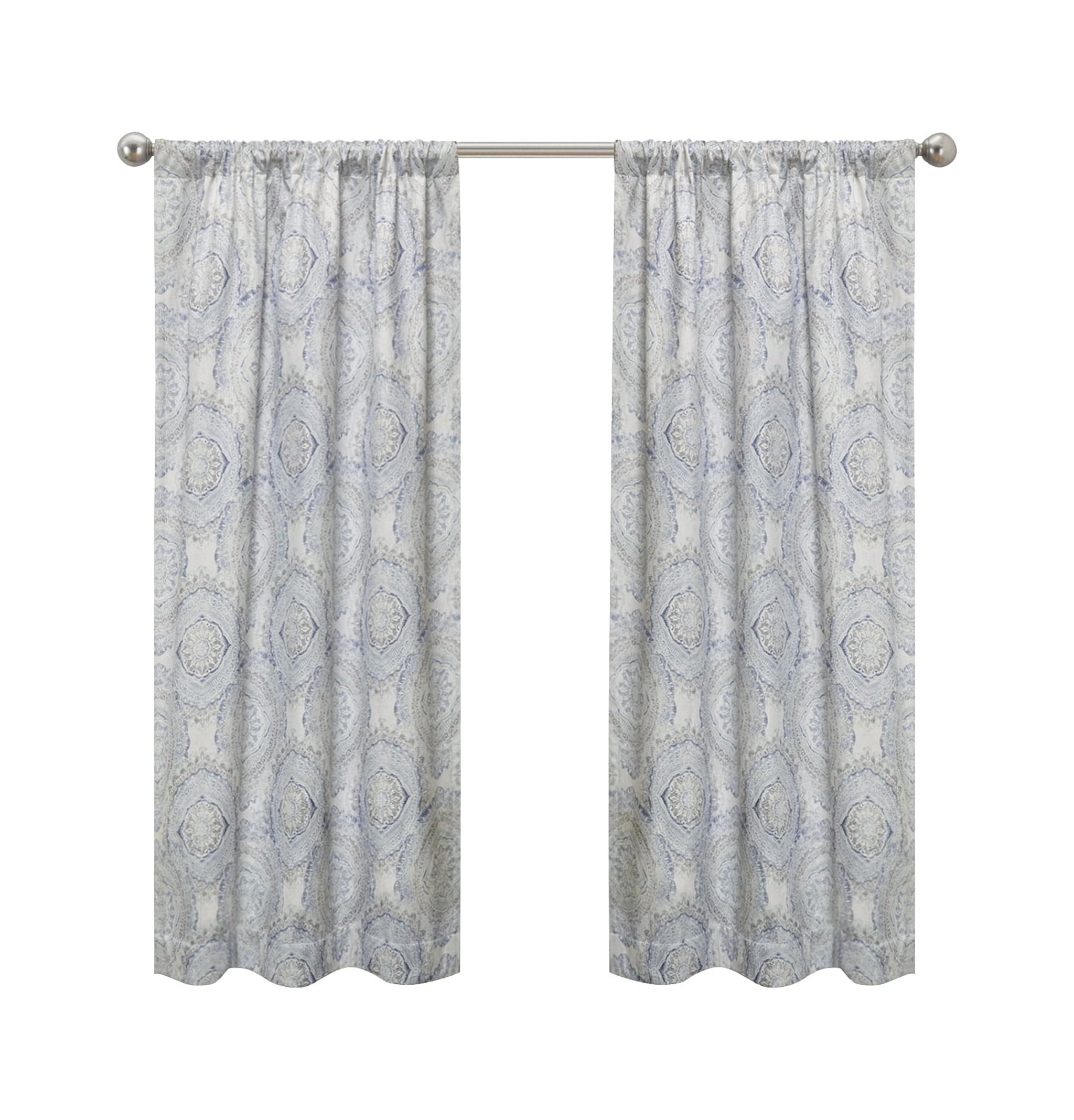 Eclipse Draft Stopper Room Darkening Fleece Lined Rod Pocket, Single Curtain Panel, Blue Medallion, 42" W x 63" L