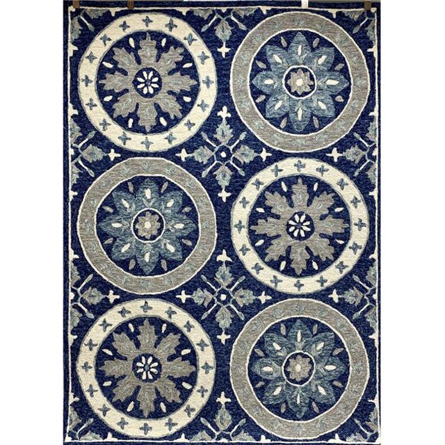 LR Home RUGSA99460BLU5070 Tapis Rectangle Médaillon Floral Bleu & Crème