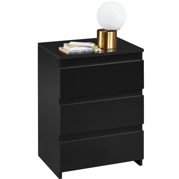 Yaheetech 24"H Wooden Nightstand, 3‑Drawer Handle‑Free Storage Chest of Drawers for Bedroom, Black
