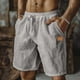 thumbnail image 1 of pstuiky Pantalones cortos cargo para hombre, Pantalones cortos de playa de lino con cintura elástica y bolsillo de color liso para hombre Pantalones cortos de entrenamiento, 1 of 6