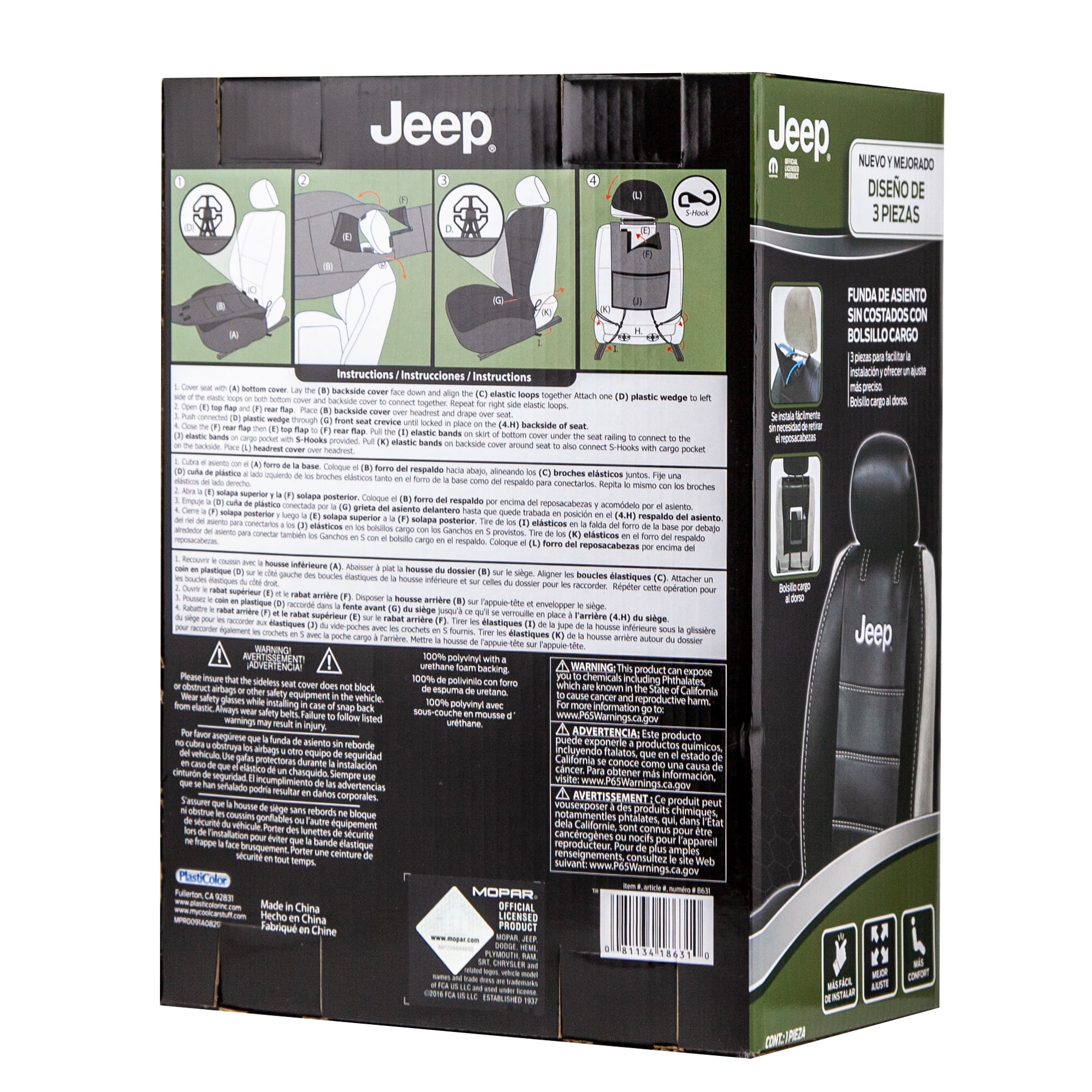Plasticolor Jeep Deluxe Black Vinyl Universal Fit Automotive Seat Cover, 1 Pack