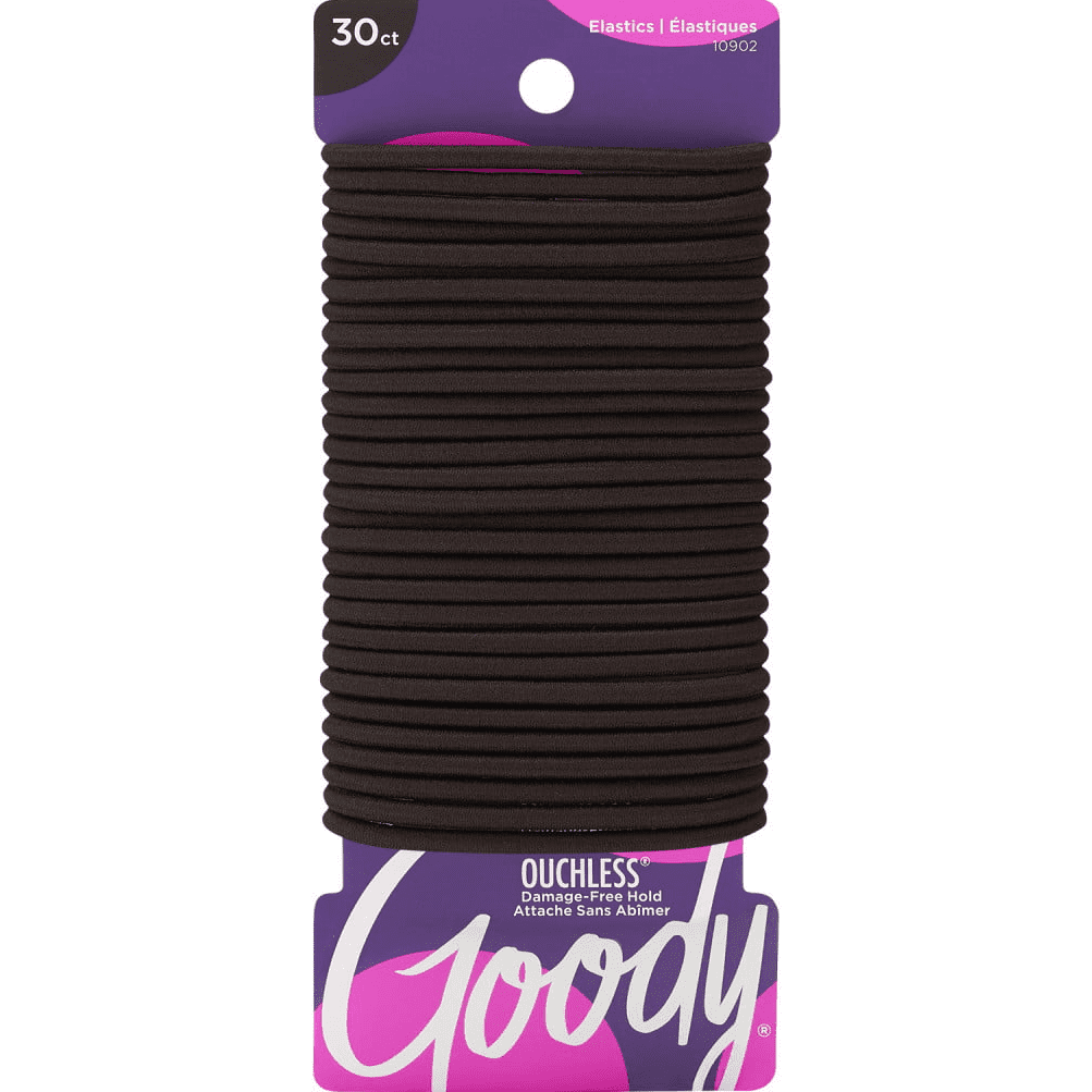 Goody Ouchless Brown Hair Elastics, No Metal Gentle Hair Ties, 30 Ct