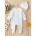 thumbnail image 4 of Jxzom Newborn Baby Boy Girl Clothes Ribbed Romper Solid Long Sleeve Knit Bodysuit Jumpsuit Hat 2Pcs Coming Home Outfit, 4 of 8