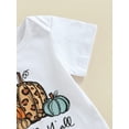 thumbnail image 6 of Qmyliery 3Pcs Baby Girls Halloween Outfit, Pumpkin/Letter Print Short Sleeve Romper + Shorts + Headband Set for Infants, 0-18 Months, 6 of 9