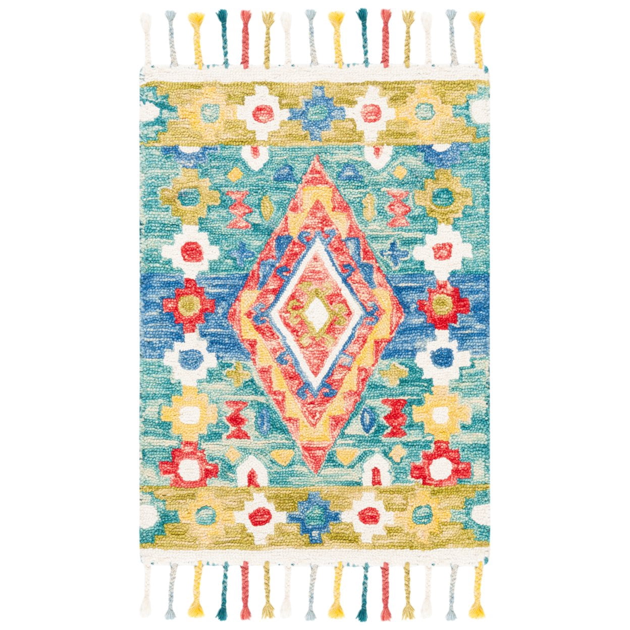 SAFAVIEH Aspen Linnette Colorful Geometric Wool Area Rug, Green/Red, 3' x 5'