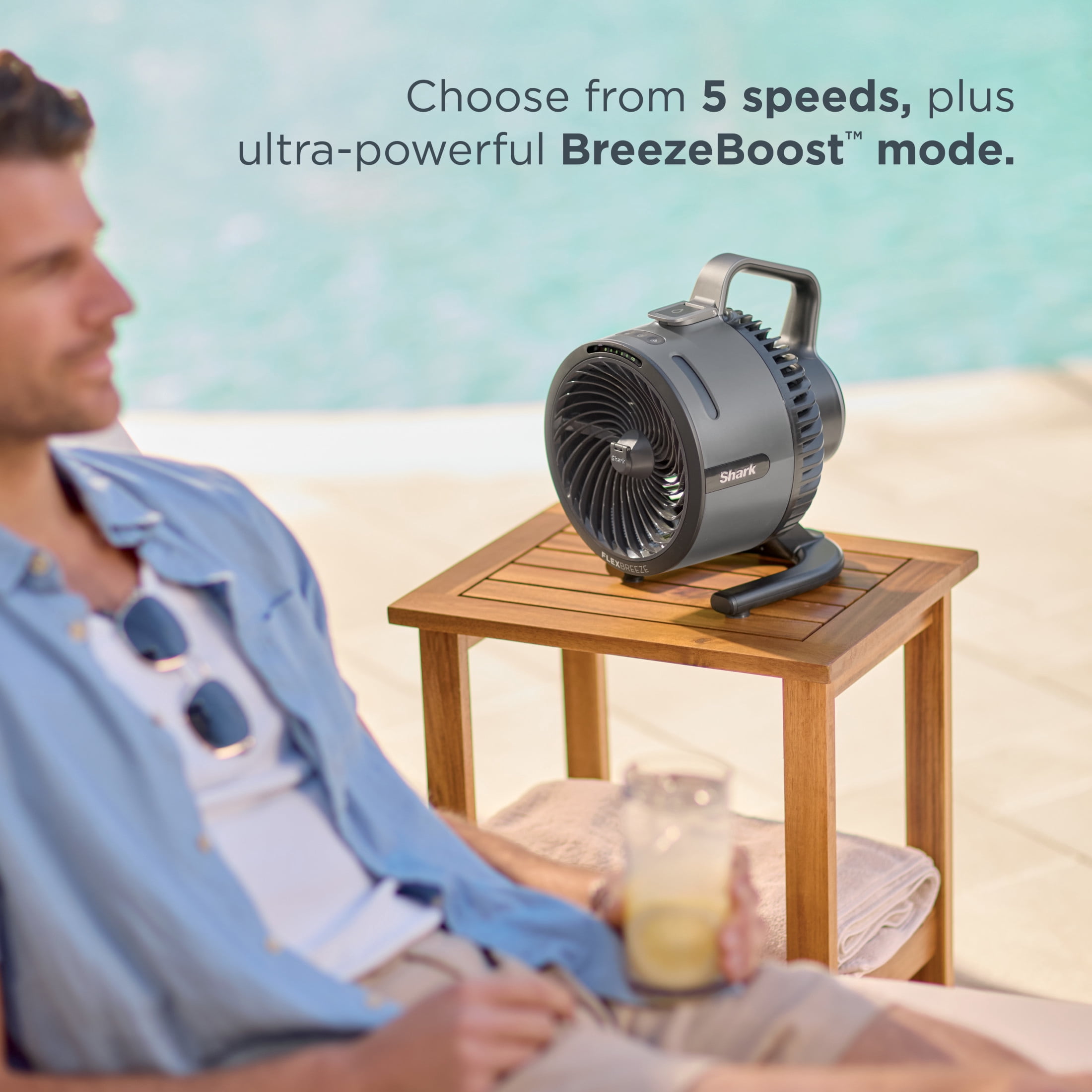 Shark FlexBreeze HydroGo Pro Fan, Powerful, Portable Fan, Indoor & Outdoor, Dry-Touch Evaporative Mist, Corded & cordless, 5 Speeds, FA056PK Peony