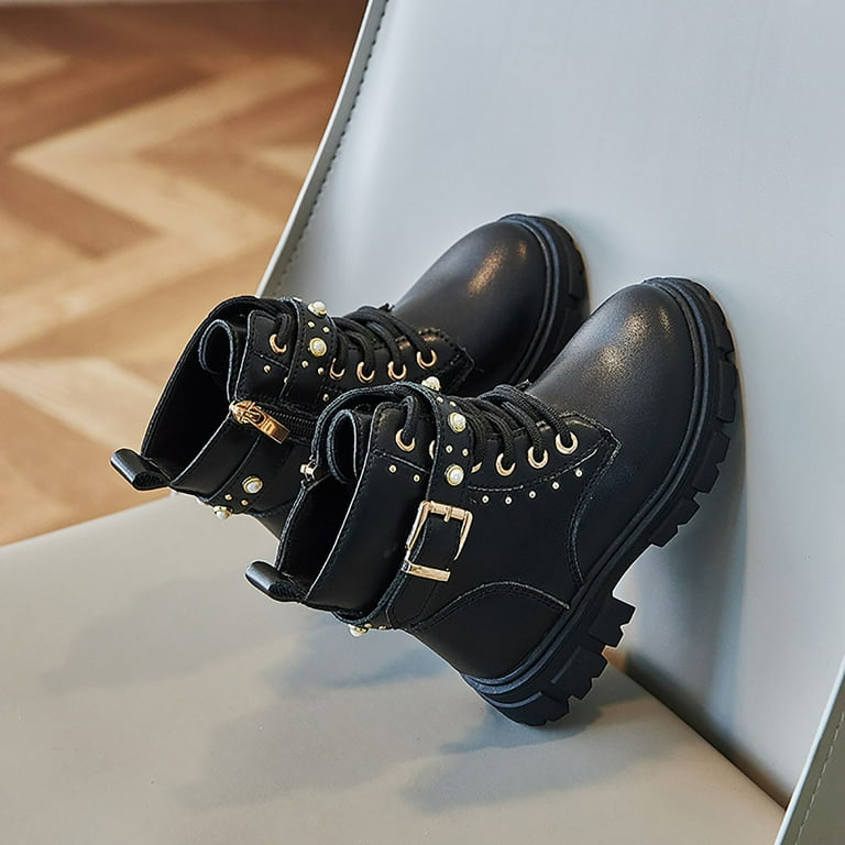 eczipvz Youth Snow Boots Boys Leather Lace-Up Zipper Mid Calf