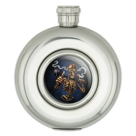 

Construction Worker Sledgehammer Smoking Skeleton Round Stainless Steel 5oz Hip Drink Flask