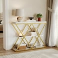thumbnail image 2 of 3-Tier Industrial Entryway Console Table - X-Shaped Metal Frame & Open Storage Shelves, Ideal Hallway Accent Table, 2 of 9