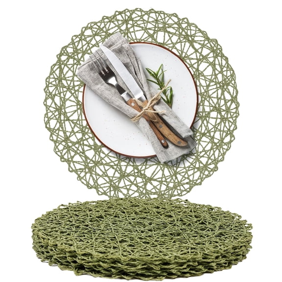 Kaleduo Paper Braided Round Placemats Set of 6 Natural Non-Slip Heat Resistant Table Mats for Dining Tables Woven Indoor & Outdoor Place mats(Green)