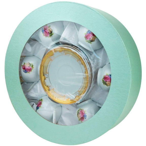 Imperial Gifts G903B-12, 230 Ml Silver Floral Designed Porcelain Set of 6 Tea Cups & Saucers