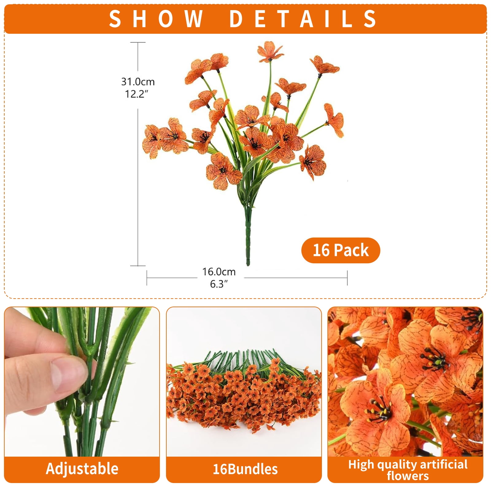 16 Bundles Artificial Fake Plants Flowers for Outdoor Outside Autumn Decor,  Mix Silk Glory UV Sun Resistant Realistic Faux Flowers