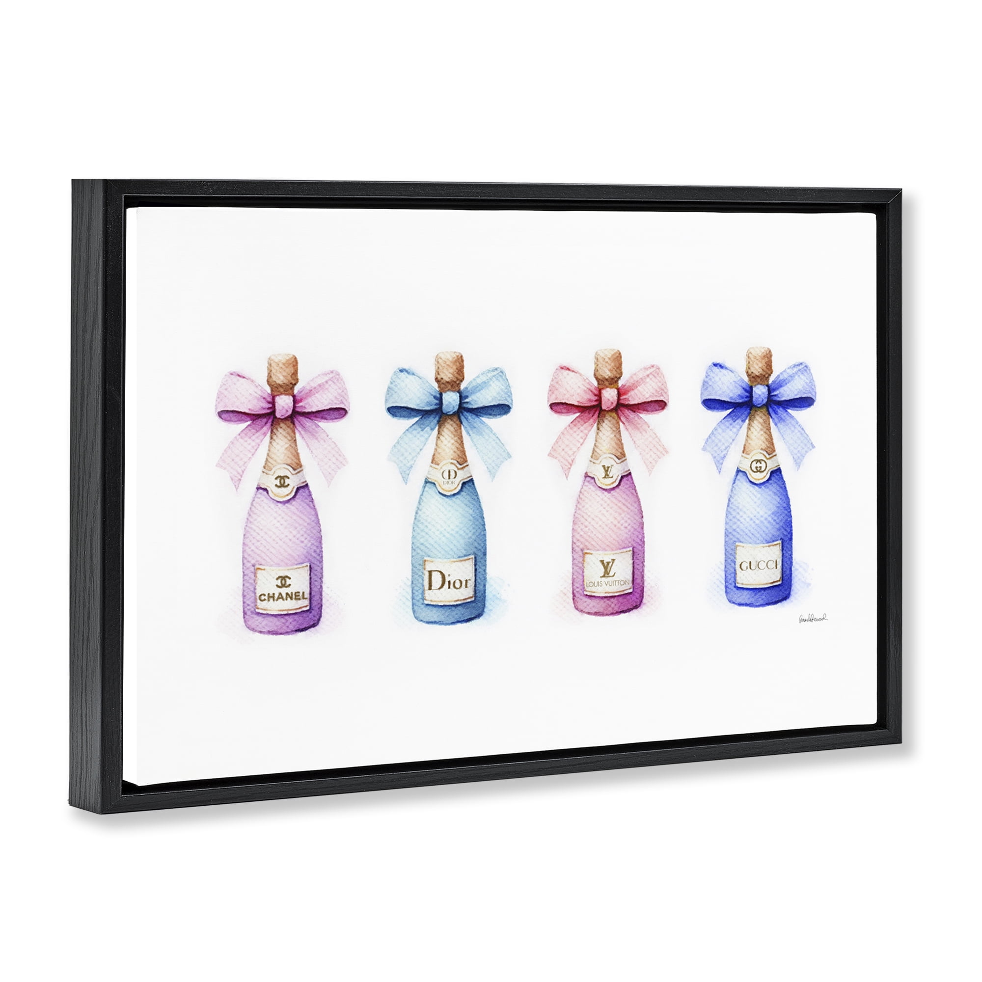 Stupell Industries Pastel Champagne Bottles Food & Beverage Painting Black Floater Framed Canvas Art Print Wall Art, 31 x 21