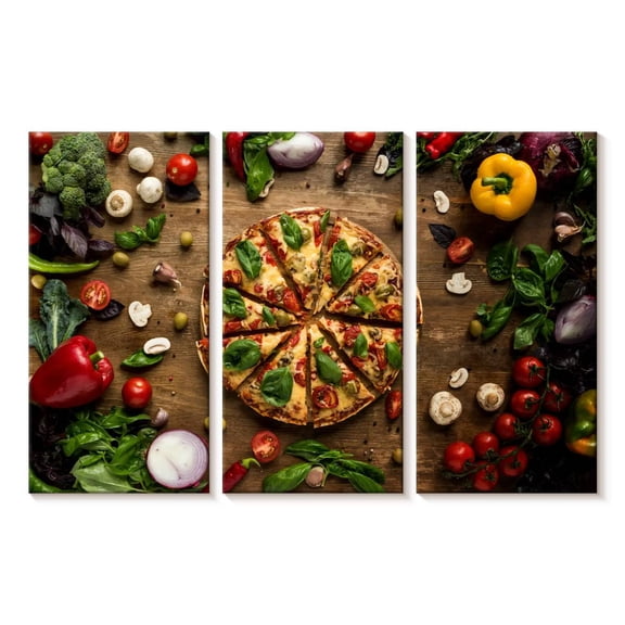 Elephant Stock Italian Pizza Slices Wall Art - Horizontal Multi Panel Canvas - Dining Room Wall Decor - Food And Drink Multi Panel - Brown And Red Decor - 23" x 14"