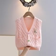 thumbnail image 4 of Spazoro Toddler Girls Knit Vest with Pockets, Soft Knitting Cotton Sleeveless Cable Knit V‑Neck Button Front Layering Waistcoat Pink Size 2-3 T, 4 of 9