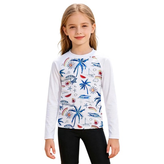 Tiijoy Boys Long Sleeved Rash Guard Summer Beach Athletic UPF 50 Swim Shirt, Sizes 3-14