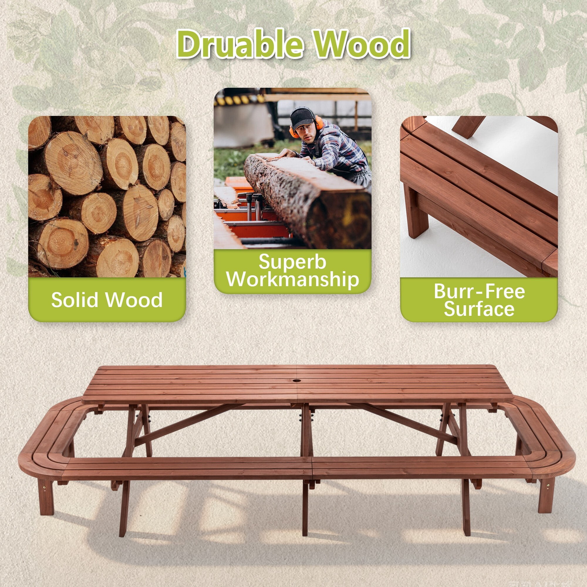 DEALTOPS 8ft Class Extra Long Picnic Table Seats 14-16, Heavy Duty Wooden Outdoor Party Dining Set for Patio
