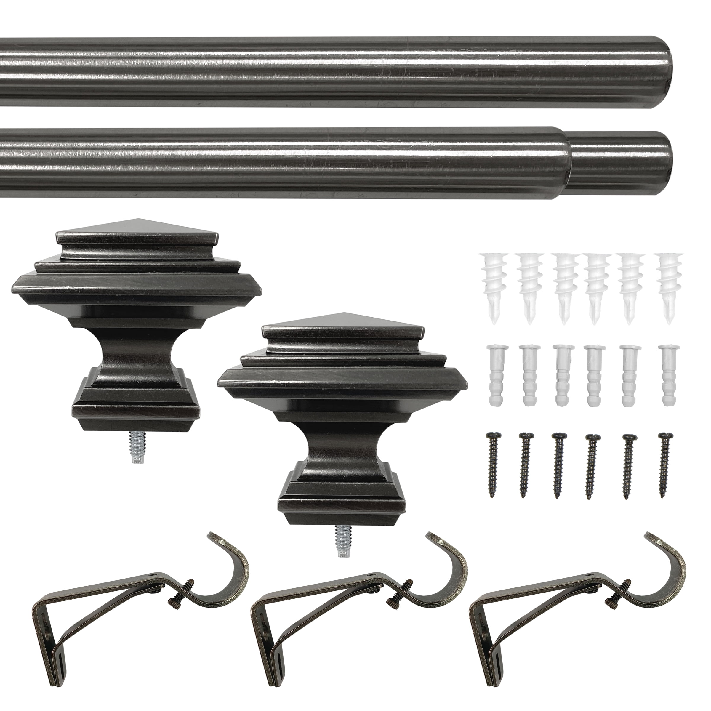 Better Homes & Gardens 1” Metal Square Single Curtain Rod, Pewter, 120-180”