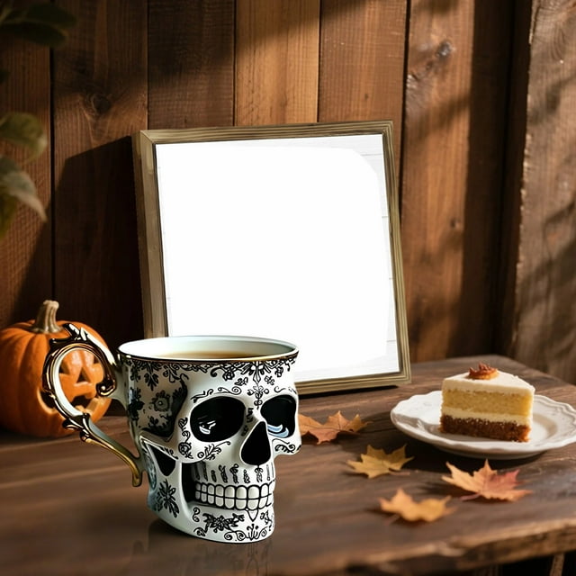 Pisexur Batería de cocina Taza de café con calavera y platillo, de porcelana gótica, con adornos de calavera, divertida taza de cerámica, diabólica. para la cocina del hogar