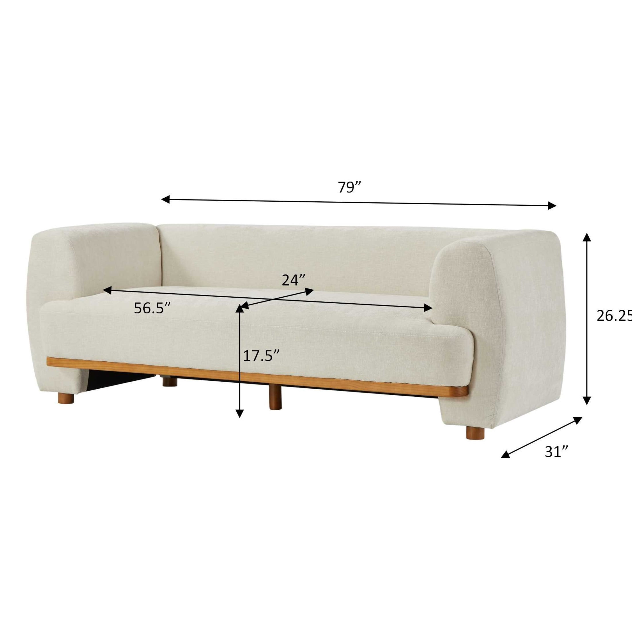Christopher Knight Home 79 in. 3-Seat Chenille Sofa, Modern Curved Upholstered Couch with Wood Base, Beige