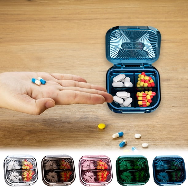 Organizador portátil de cajas de almacenamiento | 4 compartimentos, tapas selladas seguras, transparente, tamaño de viaje 2,95x2,95x0,98in | Funda de plástico resistente a fugas para vitaminas