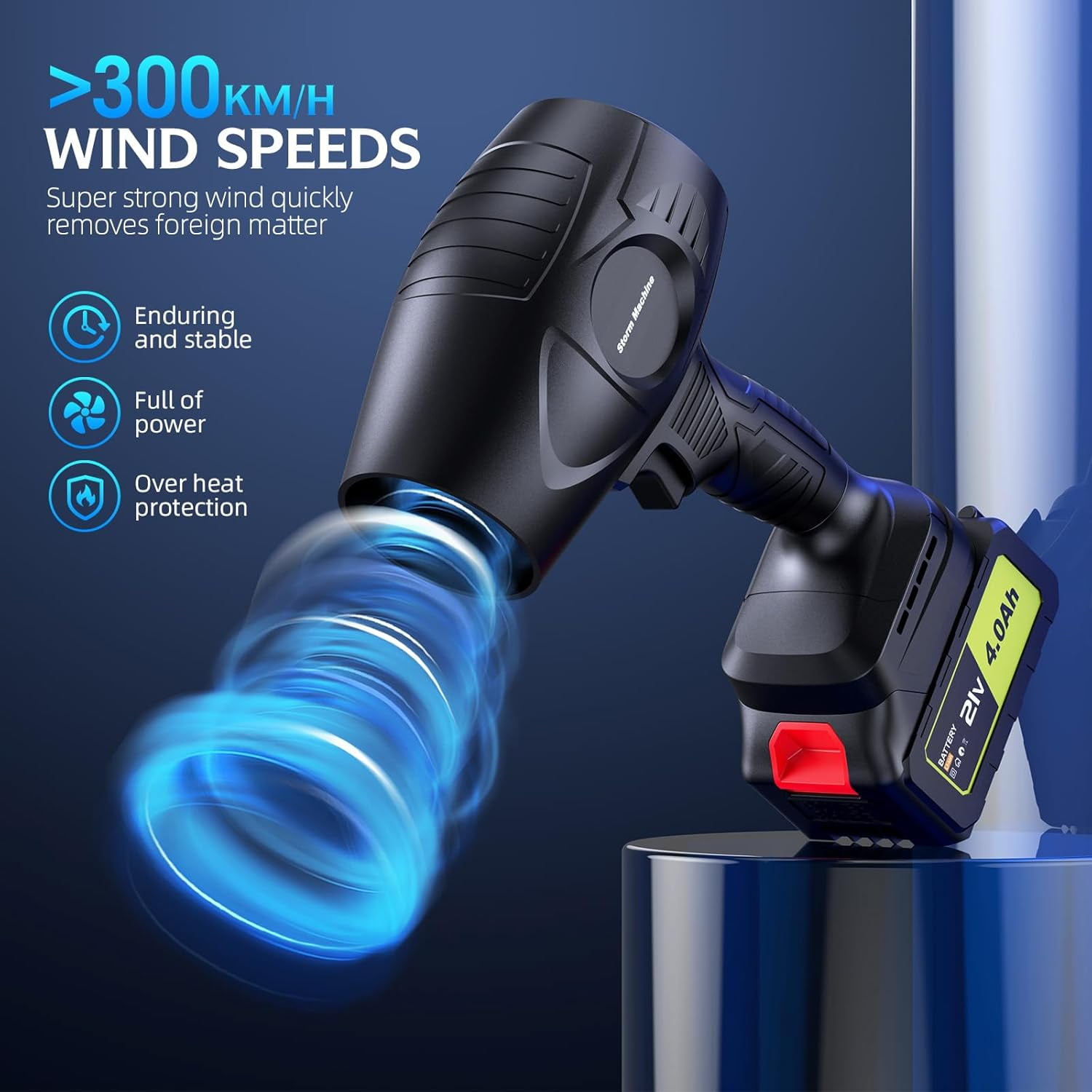 Aixiqee Electric Cordless Leaf Blower - 300K RPM, 2x4.0Ah Batteries & Charger. Ideal for Patio Cleaning, Lawn Care. Blows Leaves & Dust. Handheld, Lightweight.Black