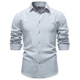 thumbnail image 3 of Mens 100% Cotton Oxford Shirt Long Sleeve formal Cuba Dress Shirts for Men Button Down Work Casual Shirt Size 2XL Gray, 3 of 7