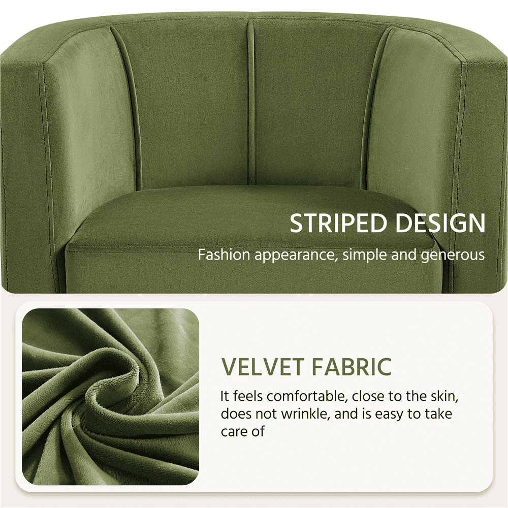 Alden Design Upholstered Barrel Accent Chair for Livingroom, Olive Green Velvet