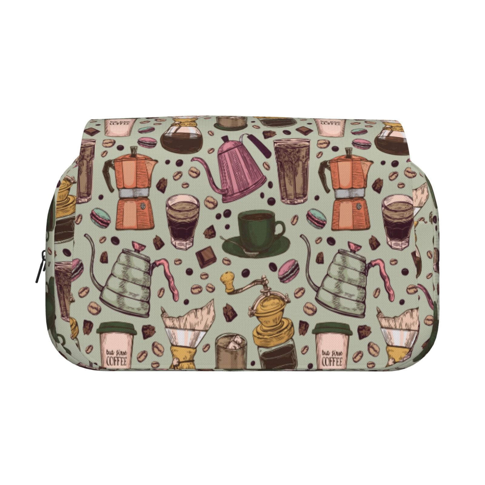 Rateoe Coffee pots cup Pattern Double Clamshell Pen Case, Storage Organizer with Two Zipper Compartments– Holds Up to 50 Pencils & Pens