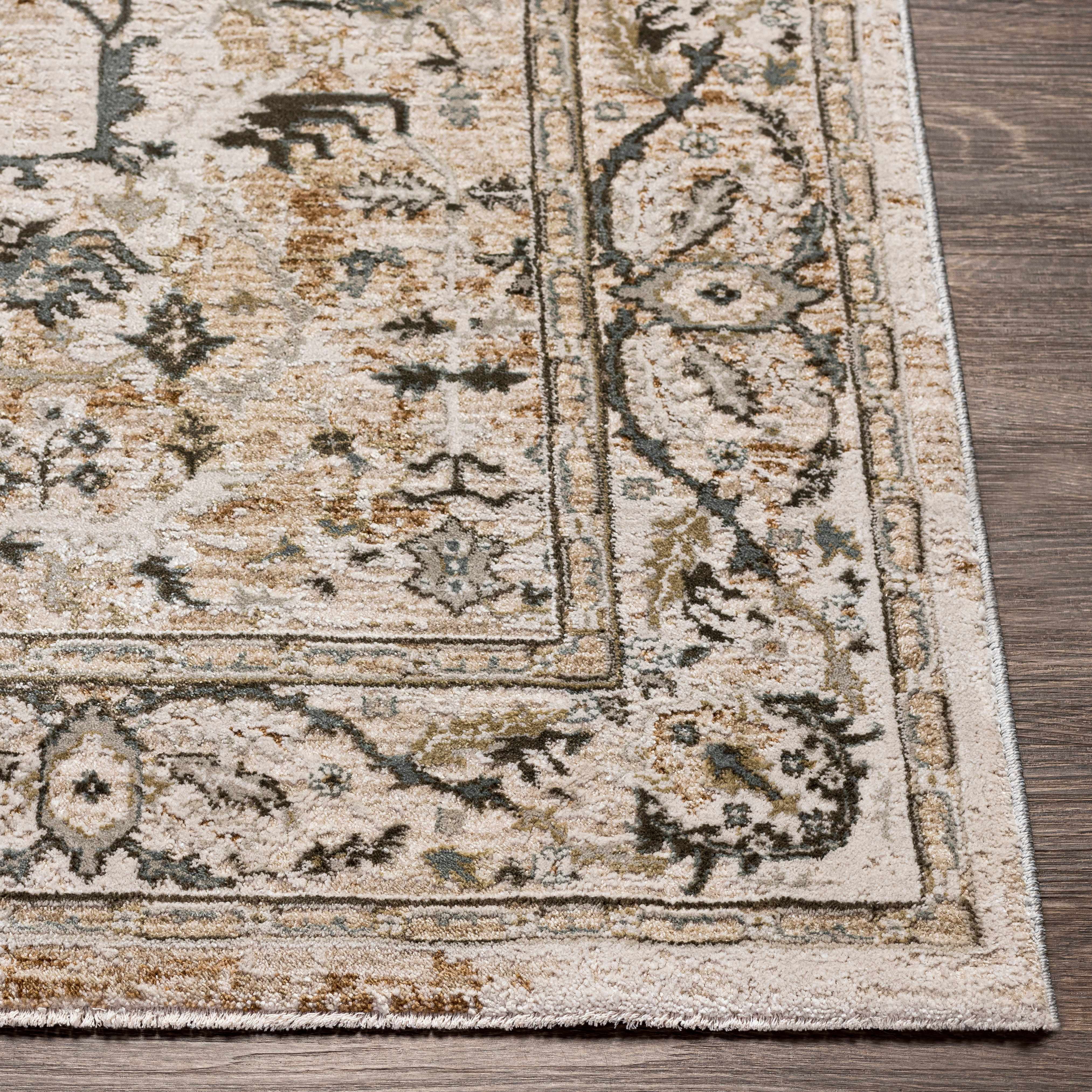 Hauteloom Laughlin Living Room, Bedroom Area Rug - Bohemian Traditional Oushak Style - Vintage Floral - Green, Cream, Blush - 5'3"-Round