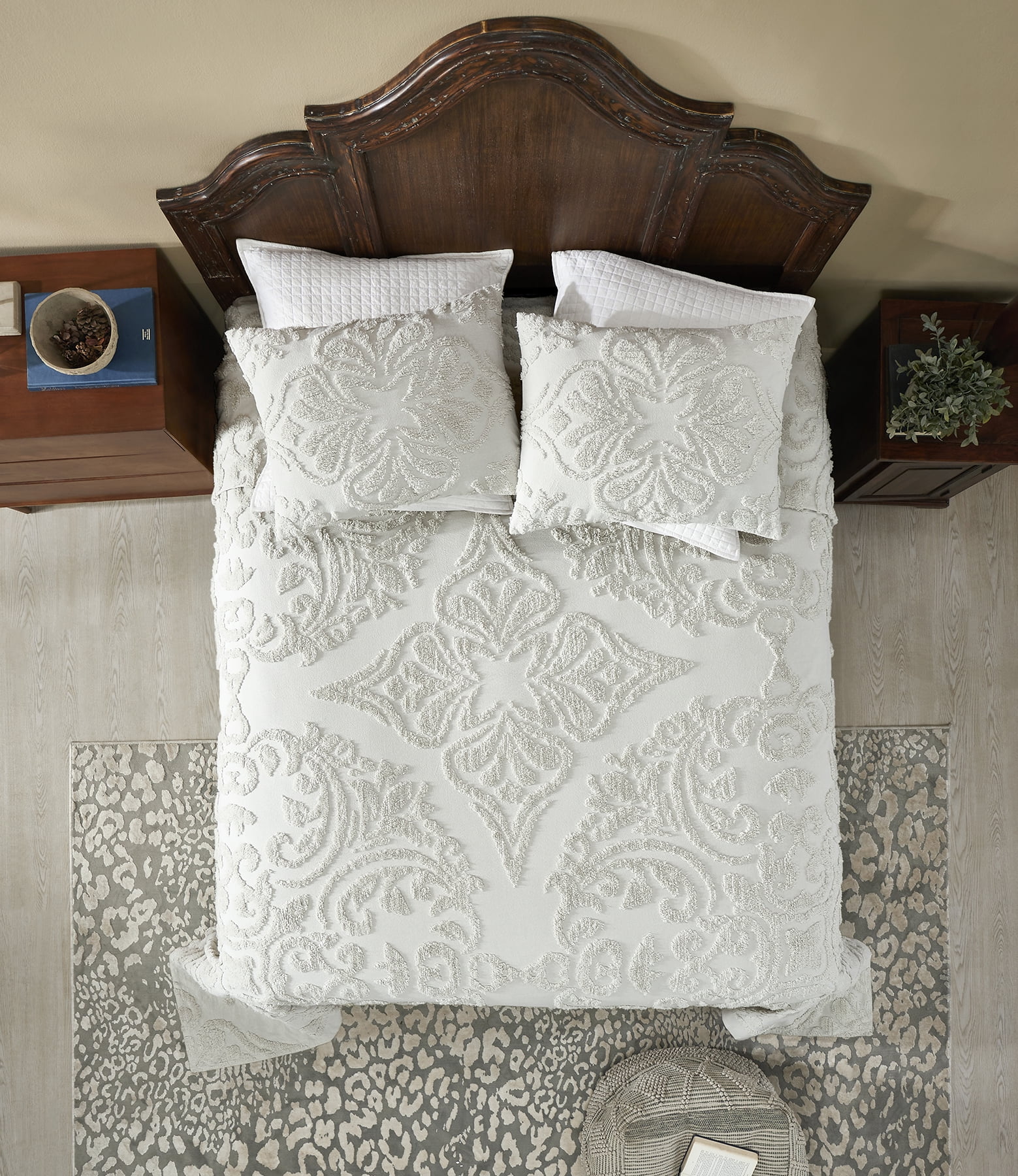 Better Trends 2 Piece Twin Bedspread Set 100% Cotton Tufted Floral Vineyard Pattern Soft & Luxurious Feel, Machine Washable (Ivory) Rylee Collection