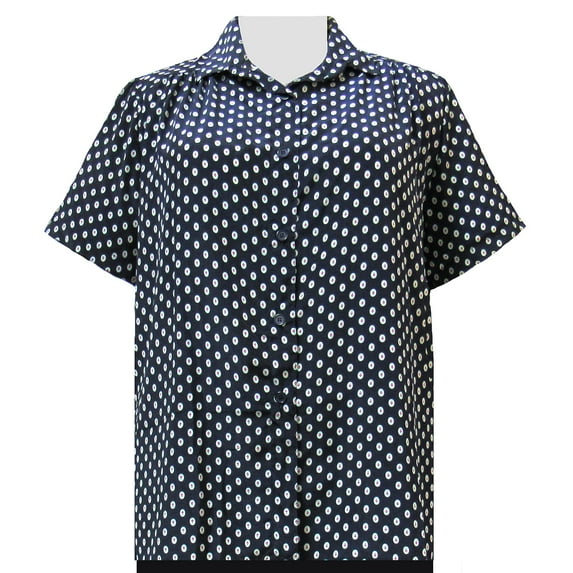 A Personal Touch Women's Plus Size Short Sleeve Button-Up Print Blouse with Pleats - Navy Mint - 4X
