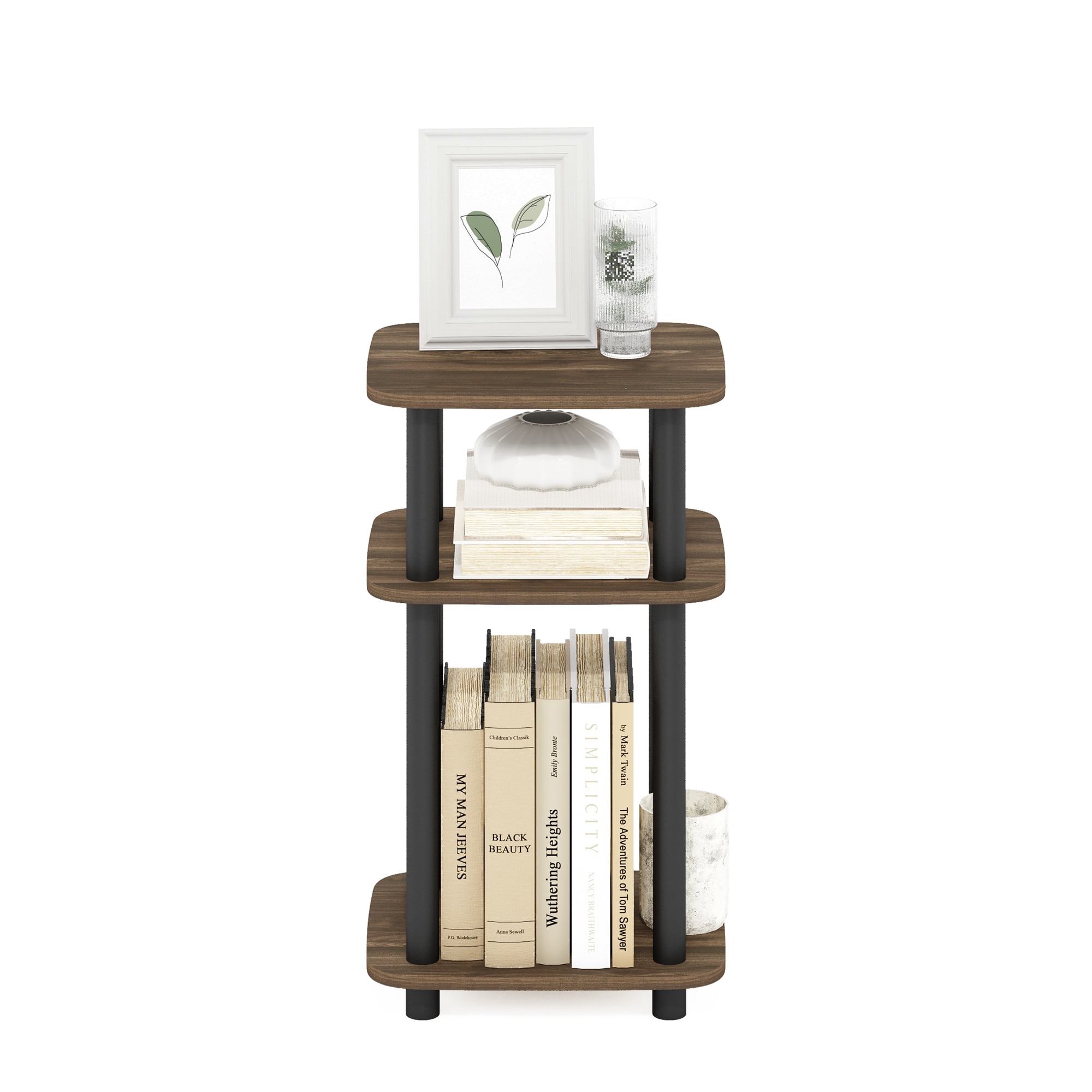 Furinno Just 3-Tier Turn-N-Tube Curve End Table, Side Table, 1-Pack, Columbia Walnut/Black