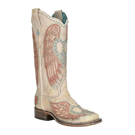 

Corral Ladies Studded Bone Heart Wing Cream Square Toe Boots A4314