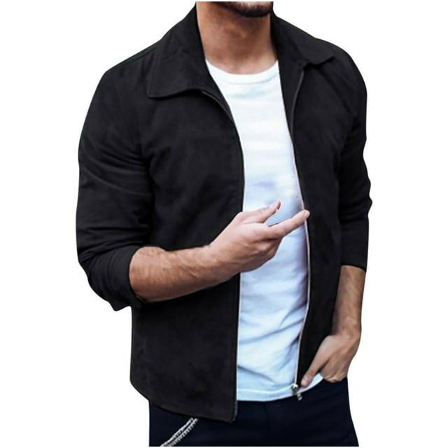 Rain Jacket mens Fashion Casual Solid Color Jacket Outdoor Zipper Jacket Tooling Jacket