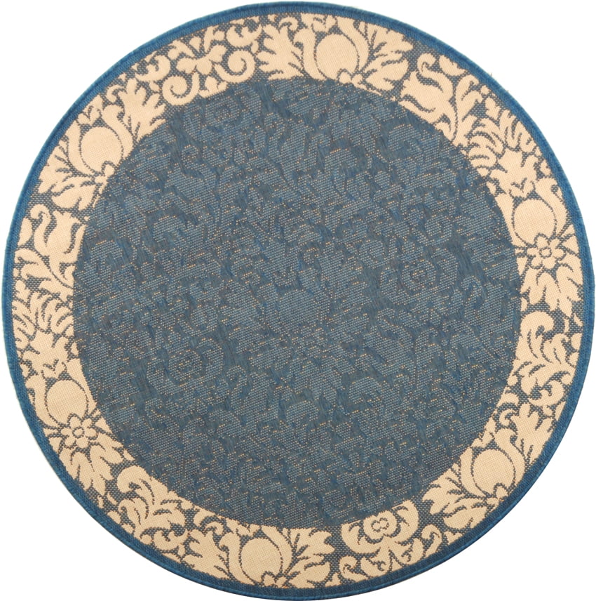 Safavieh Courtyard Dani Bordered Indoor/Outdoor Area Rug, Blue/Natural, 5'3" x 5'3" Round