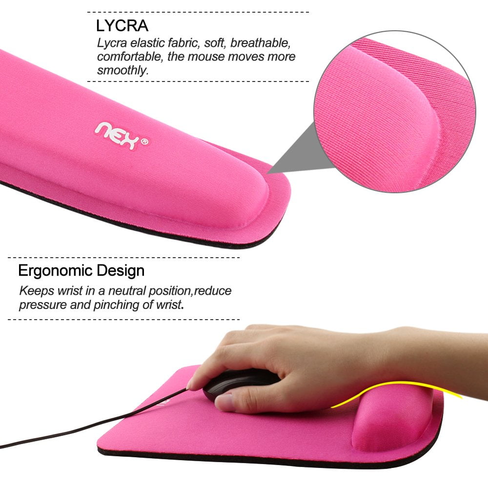 NEX Ergonomic Mouse Pad with Wrist Support, Memory Foam Keyboard Wrist Rest for Computer, Pink (NX-PAD003)
