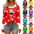 thumbnail image 2 of FUZHIQ Christmas Shirts for Women Faux Collar Long Sleeve Red Wine Glass Print Xmas Holiday Cute Women Sweatshirts Xmas Sweater Blouses, 2 of 5