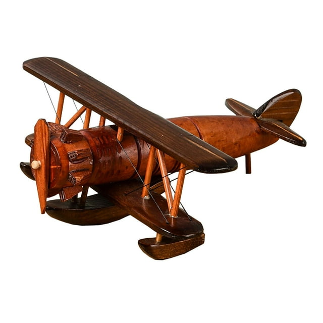 Milaget Collectible Plane Small Wooden Biplane Ornament for Study Livingroom Parties A