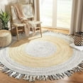 thumbnail image 2 of Indian Handwoven Braided Natural Jute with Gray Cotton Jhalar Round Rug, Bedroom, Entryways, Dining Room, Hallways, Kids' Rooms, Size - (7' Round), 2 of 2