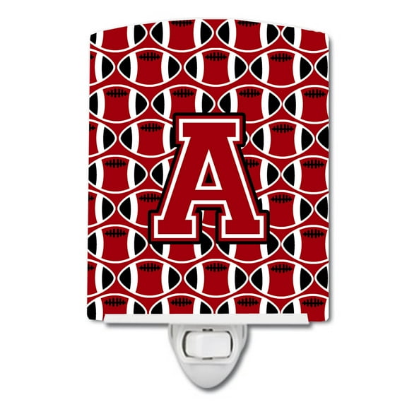 Caroline's Treasures CJ1073-ACNL Letter A Football Red, Black and White Ceramic Night Light, 6x4x3", multicolor