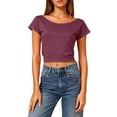 thumbnail image 4 of Ounisa Women's Basic Short Sleeve Scoop Neck Crop Top Backless Shirt, 4 of 7