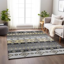 Addison Rugs Mayfield Washable Transitional Tribal, Diamond Gray Rectangle Rug, 8' x 10'