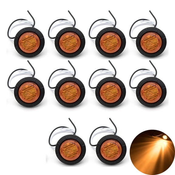 All Star Truck Parts 3/4" Round 3-Led Clearance Marker lights 2 wire Black Rubber Grommet 10x Amber