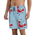 thumbnail image 2 of Wukai Red Funny Crab on Blue Stripe Print Beach Trunks with Compression Liner Swimsuit Quick Dry Beach Sports Shorts with Pocket-X-Large, 2 of 8