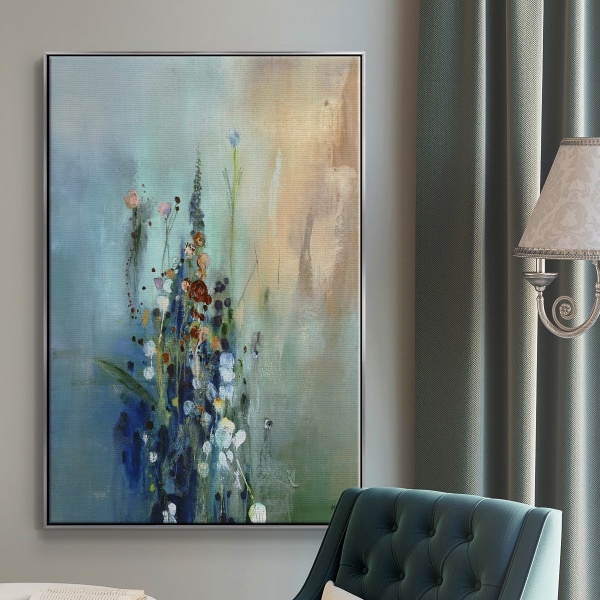 Current Air I Framed Premium Gallery Wrapped Canvas - Ready to Hang - 27 x 41 - Silver Floating Frame