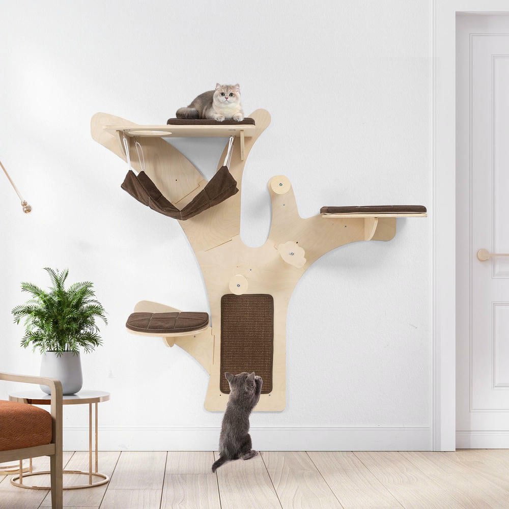 Resenkos Wall-Mounted Cat Shelves and Perch Furniture Set, Brown