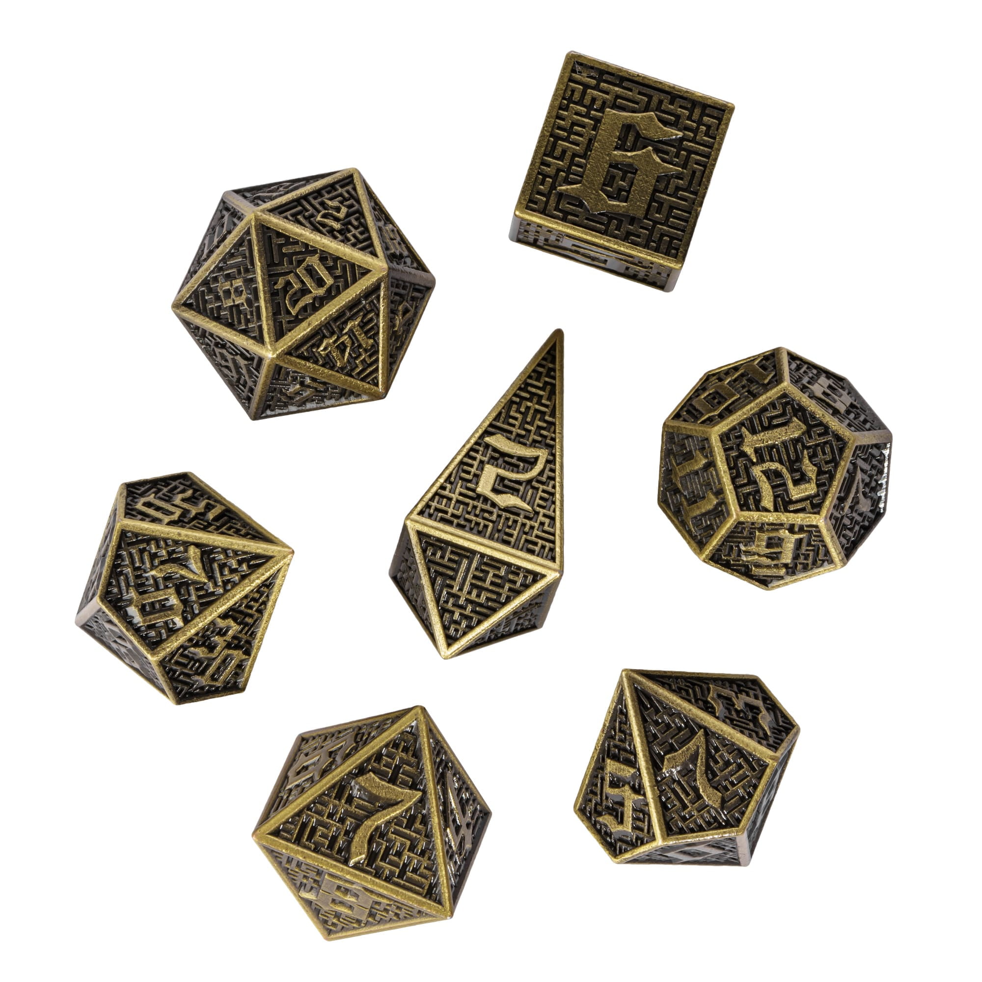 Cusdie 7-Die Metal DND Dice Set, Maze Design Metal Polyhedral D&D Dice Set for DND Dungeons and Dragons TTRPG Role Playing Games