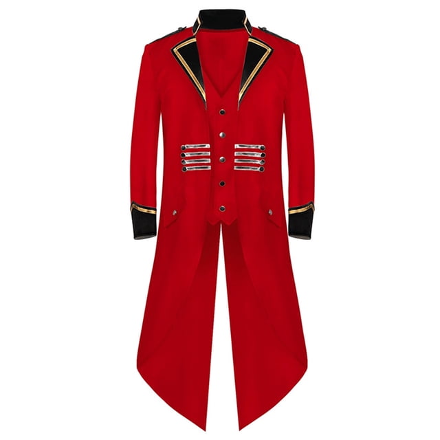 IROINNID Manteau Trench pour Hommes Réduit Loisirs Gothique Queue-de-Pie Steampunk Rétro Queue-de-Pie Médiévale à Revers Robe de Cour Manteau Coupe Ajustée, Rouge